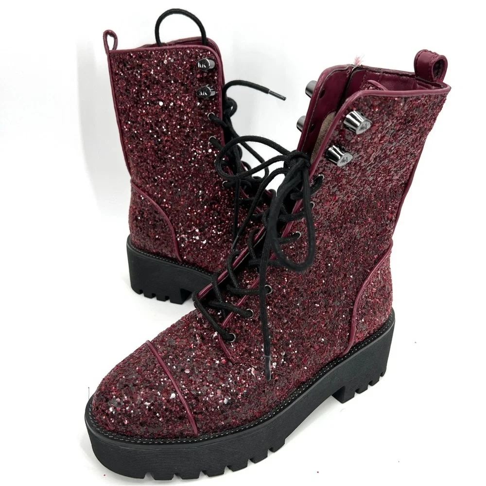 Michael Kors Bryce Combat Boots Women's Lace Up Lug Sole Dark Berry Size 5.5 M - Picture 8 of 8